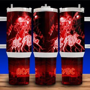 40oz AC/DC Power Up Rock N Roll Music Electrified Red AC DC Cup Mug Tumbler